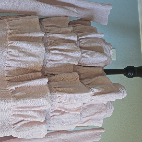 EILEEN FISHER Vintage Open Front Cardigan With Ruffle Tiers Pink Linen Sz LARGE - Picture 7 of 10